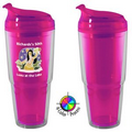 22 oz Acrylic Double Wall Travel Chiller with Flip Lid & Straw, Fuchsia, 4 color process